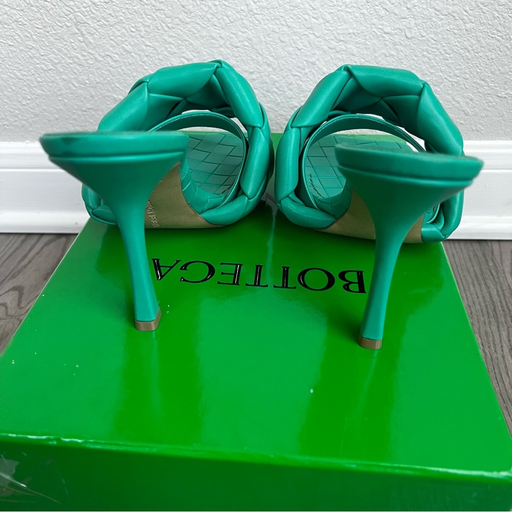 NIB Bottega Veneta Lido Intrecciato Leather Sandal Sz 39.5 9.5 Turquoise Blue - Picture 4 of 12